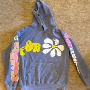 Blue Hoodie with Colorful Flower Design